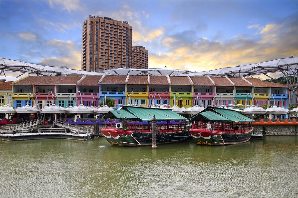 colorful historic houses by river