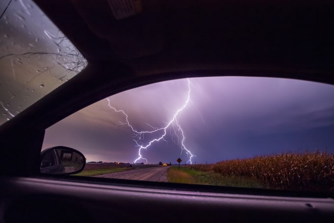 lightning outside the car