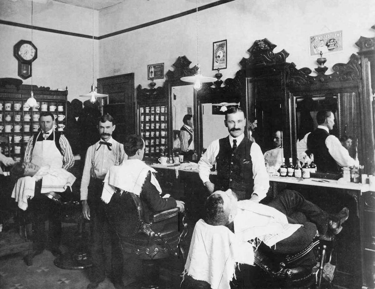 a common kansas barber shop in the year 1900