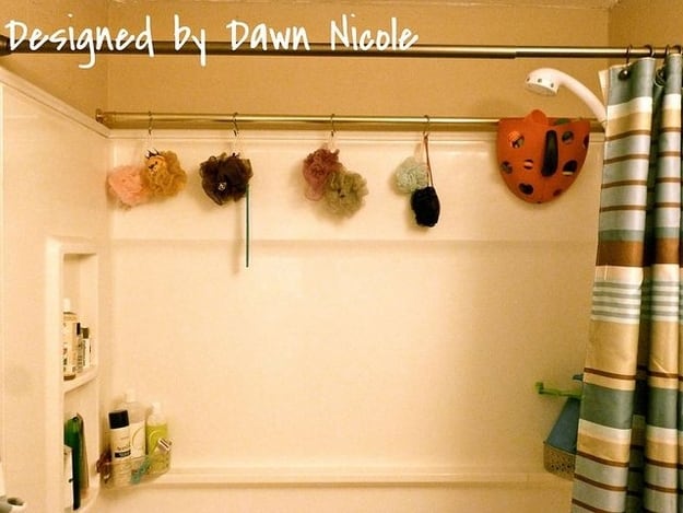 use an extra shower curtain rod for extra storage.