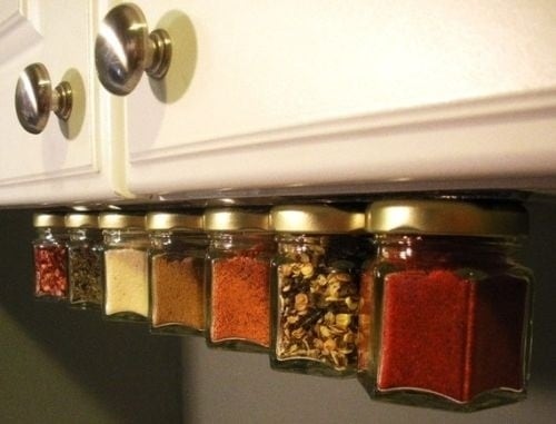 put a magnet strip under your cabinets to store spices.