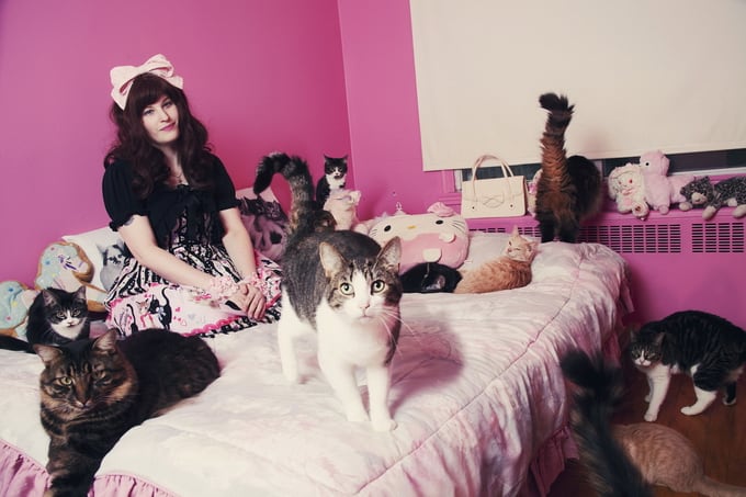 sabrina with cats. (andreanne lupien/caters news)