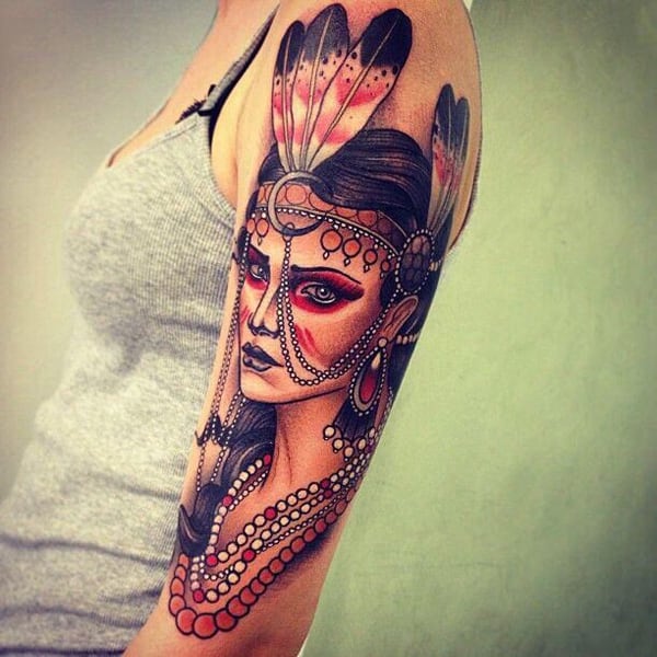 native-american-woman-upper-arm-tattoo
