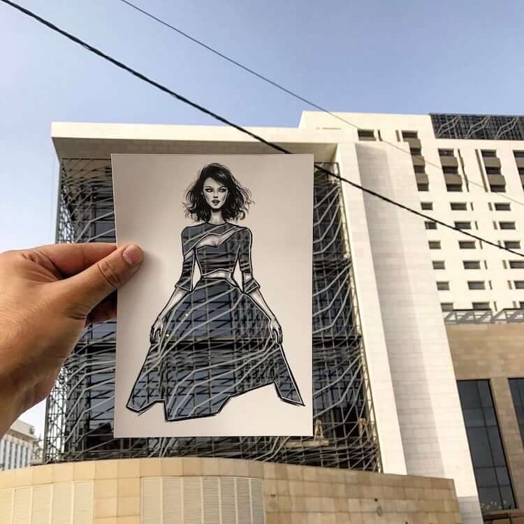 Paper Cut-Outs Use Surroundings to Create Fashion Illustration