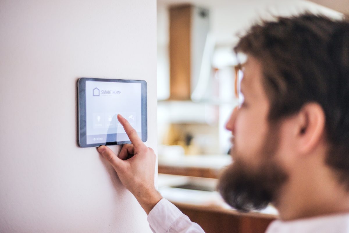 a tablet with smart home control system.