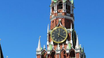 a large tall tower with a clock at the top of moscow kremlin