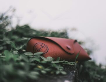 red ray-ban eyeglass case on leafed plants during daytime