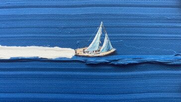 detail of “sail away” (2025), archival pigment print on heavyweight 395 gsm canvas, hand-stretched over fsc-certified, finger-jointed new zealand pine, and float framed in fsc-certified meranti with a painted white finish, 33 × 43 centimeters framed, edition of 69